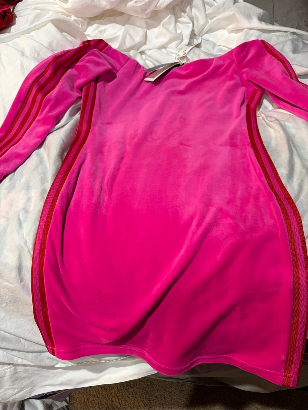 IVY PARK Hot Pink Long Sleeve Dress with Red Side Stripes